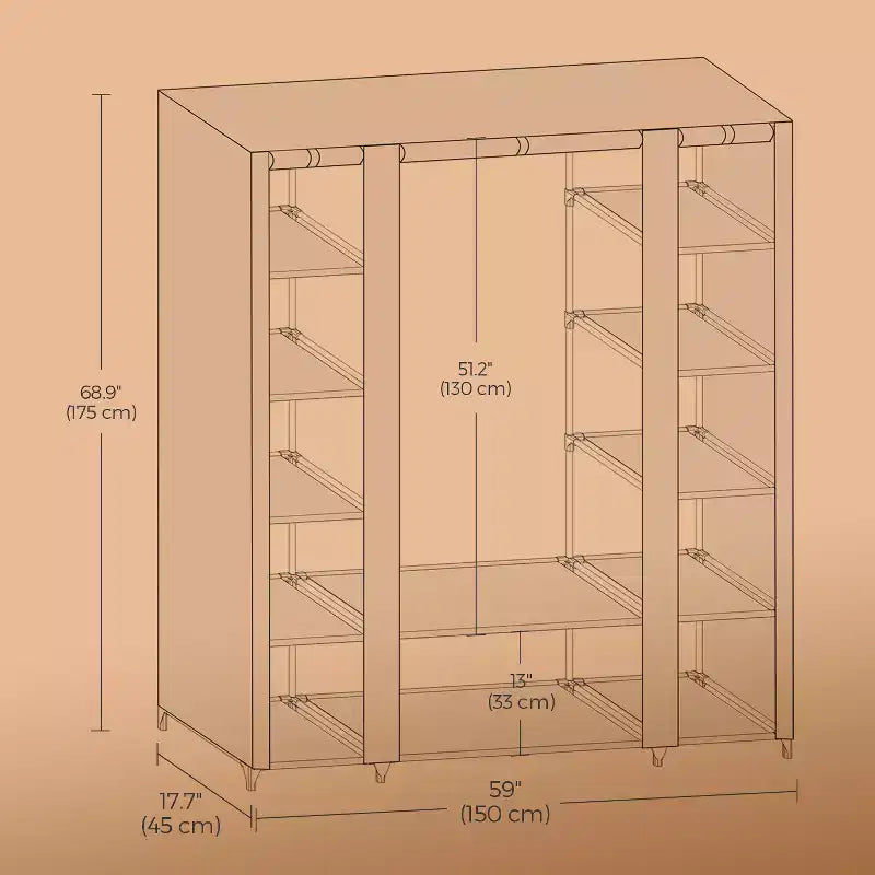 Organizzatore per Vestiti 59 x 17.7 x 69 Pollici, Armadio Portatile per Camera da Letto con Rivestimento in Tessuto Non Tessuto, 12 Scomparti per Abbigliamento