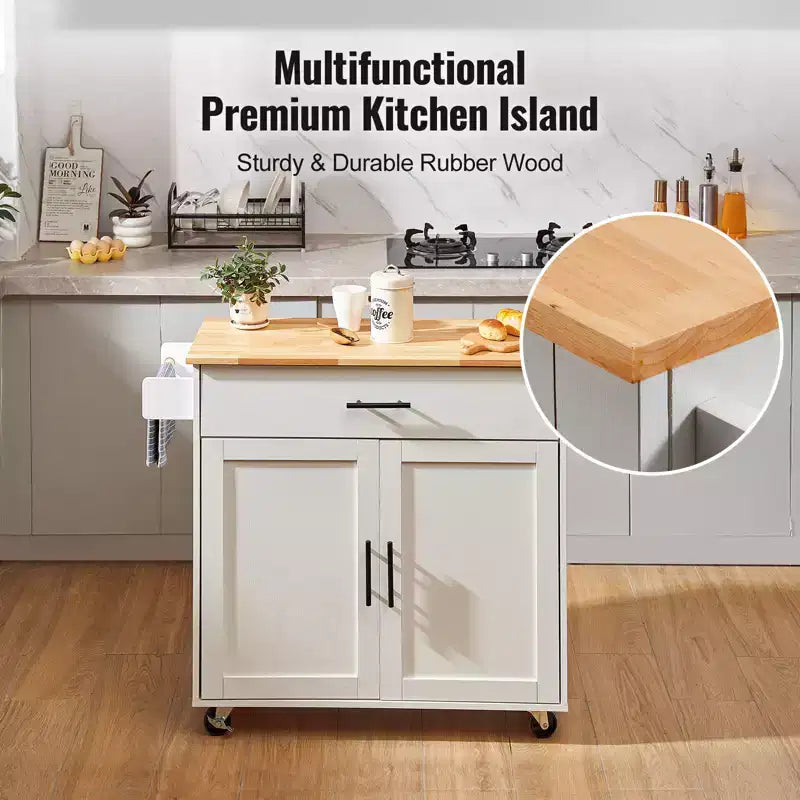 Carrello da cucina con piano in legno massello
