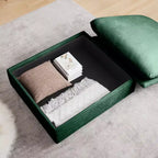 Divano componibile a L in velluto a coste con pouf contenitore e 4 cuscini decorativi