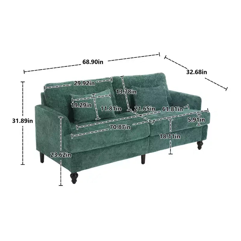 Divanetto vintage in ciniglia, divano a 2 posti imbottito di metà secolo per soggiorno, divano con gambe in legno marrone per camera da letto