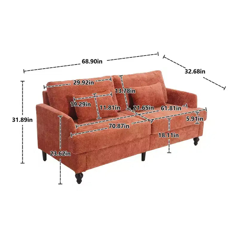 Divanetto vintage in ciniglia, divano a 2 posti imbottito di metà secolo per soggiorno, divano con gambe in legno marrone per camera da letto