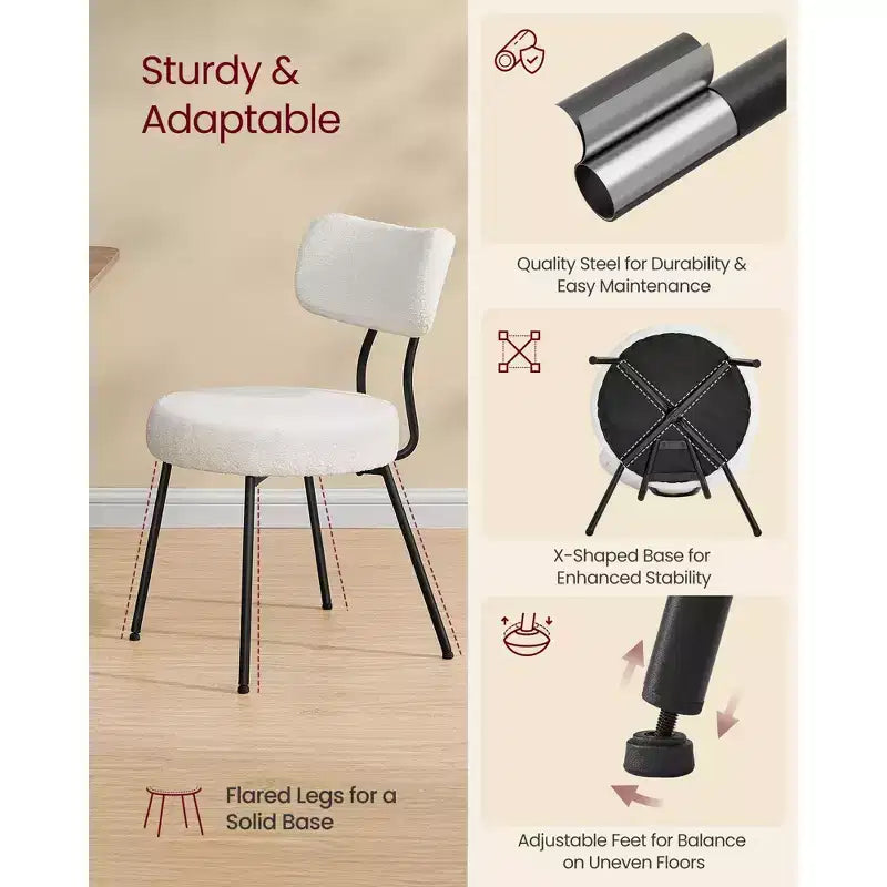 Set di 2 sedie da pranzo moderne imbottite con schienale curvo, morbido pile Teddy e robusto telaio in acciaio per una seduta confortevole
