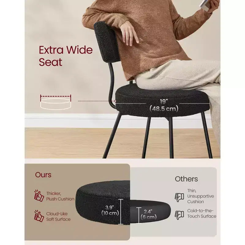 Set di 2 sedie da pranzo moderne imbottite con schienale curvo, morbido pile Teddy e robusto telaio in acciaio per una seduta confortevole