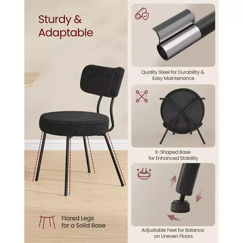 Set di 2 sedie da pranzo moderne imbottite con schienale curvo, morbido pile Teddy e robusto telaio in acciaio per una seduta confortevole