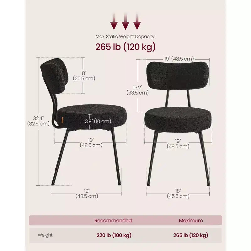 Set di 2 sedie da pranzo moderne imbottite con schienale curvo, morbido pile Teddy e robusto telaio in acciaio per una seduta confortevole
