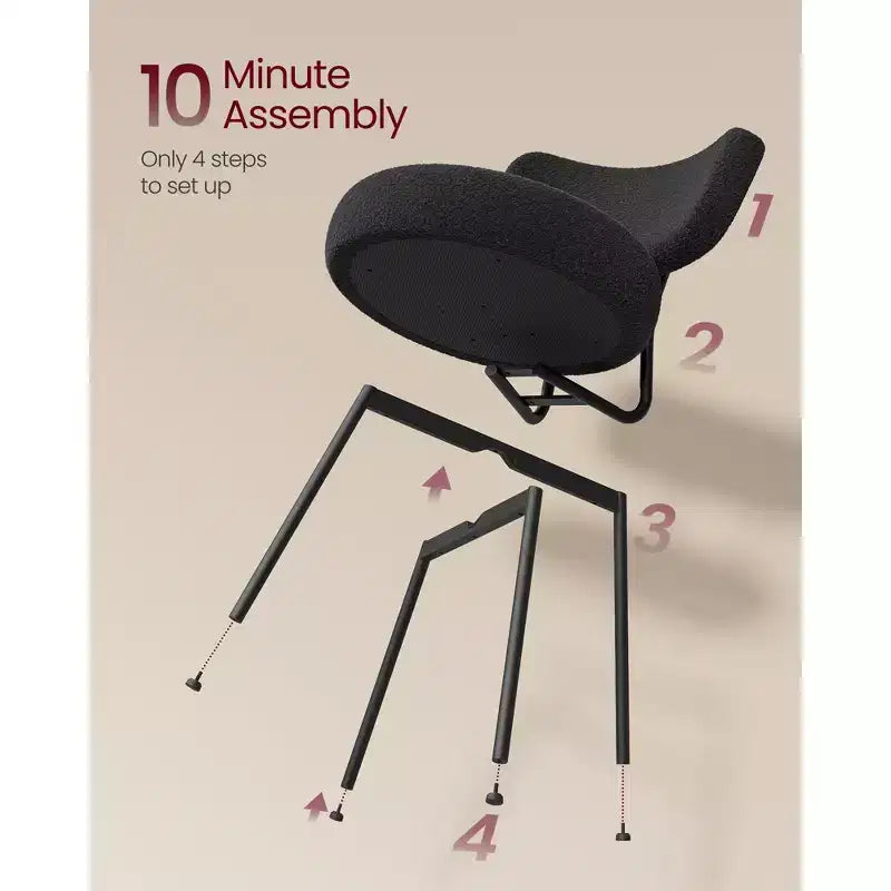 Set di 2 sedie da pranzo moderne imbottite con schienale curvo, morbido pile Teddy e robusto telaio in acciaio per una seduta confortevole
