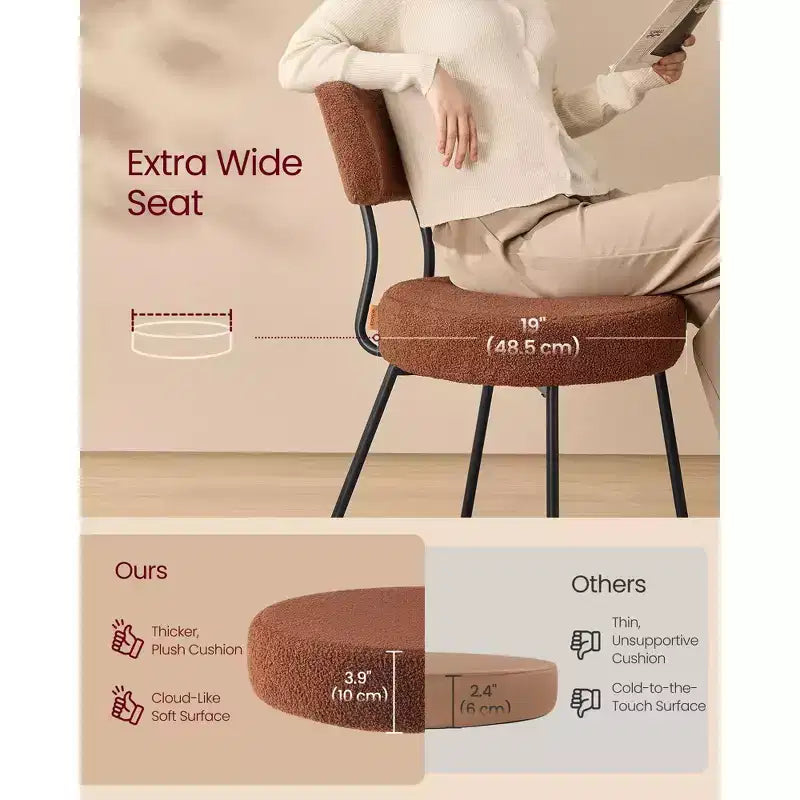 Set di 2 sedie da pranzo moderne imbottite con schienale curvo, morbido pile Teddy e robusto telaio in acciaio per una seduta confortevole