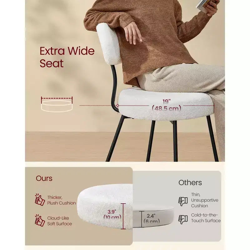 Set di 2 sedie da pranzo moderne imbottite con schienale curvo, morbido pile Teddy e robusto telaio in acciaio per una seduta confortevole