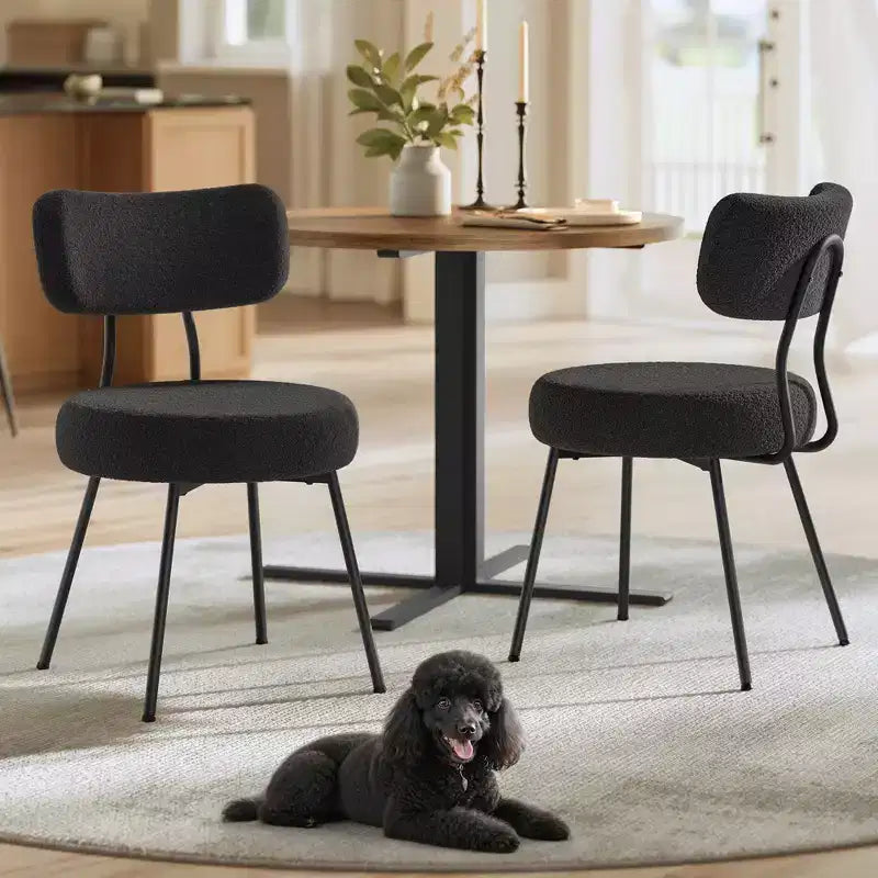 Set di 2 sedie da pranzo moderne imbottite con schienale curvo, morbido pile Teddy e robusto telaio in acciaio per una seduta confortevole