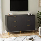 Comò a 6 cassetti per camera da letto, organizer moderno in legno con maniglie in metallo dorato e dispositivo antiribaltamento per corridoio, ingresso
