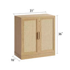 Credenza Nera Effetto Legno (Ante in Vimini a Doppia Apertura)