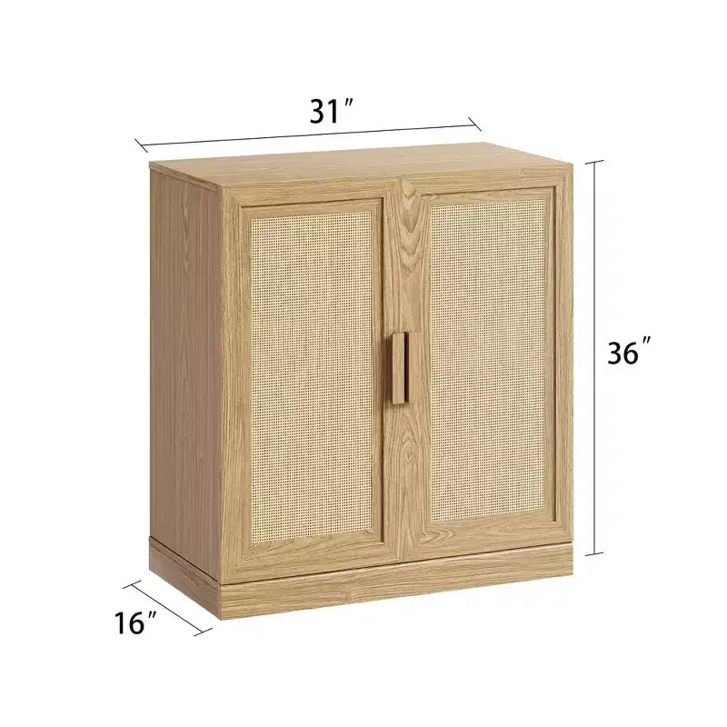 Credenza Nera Effetto Legno (Ante in Vimini a Doppia Apertura)
