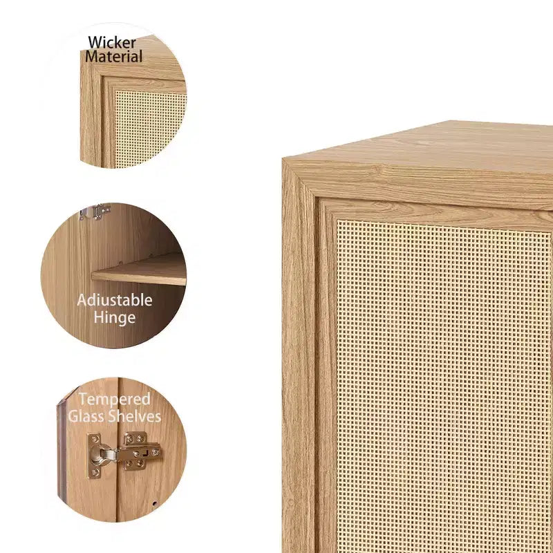 Credenza Nera Effetto Legno (Ante in Vimini a Doppia Apertura)