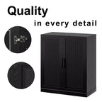 Credenza Nera Effetto Legno (Ante in Vimini a Doppia Apertura)