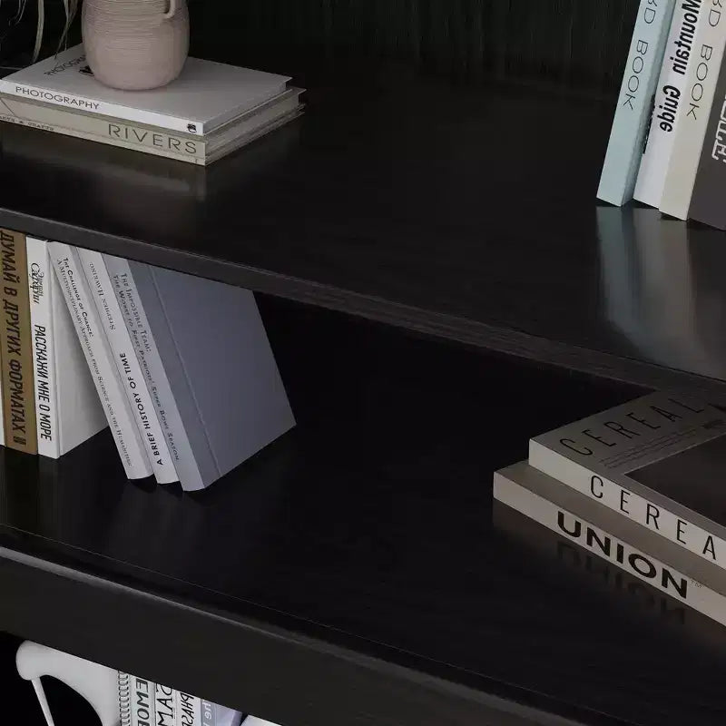 Credenza Nera Effetto Legno (Ante in Vimini a Doppia Apertura)