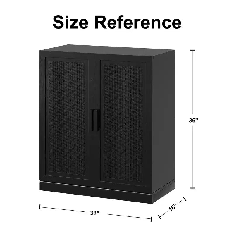 Credenza Nera Effetto Legno (Ante in Vimini a Doppia Apertura)