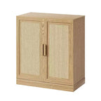 Credenza Nera Effetto Legno (Ante in Vimini a Doppia Apertura)