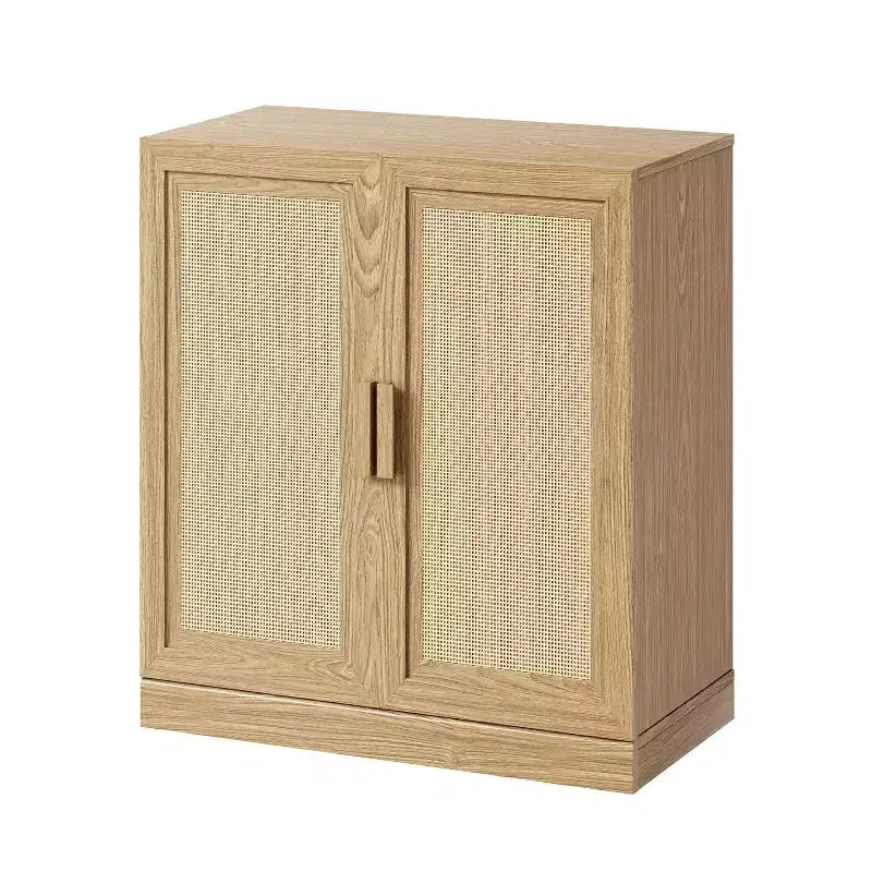 Credenza Nera Effetto Legno (Ante in Vimini a Doppia Apertura)