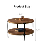 Tavolino da caffè rotondo a due livelli fatto a mano in legno, stile industriale moderno, 78 cm