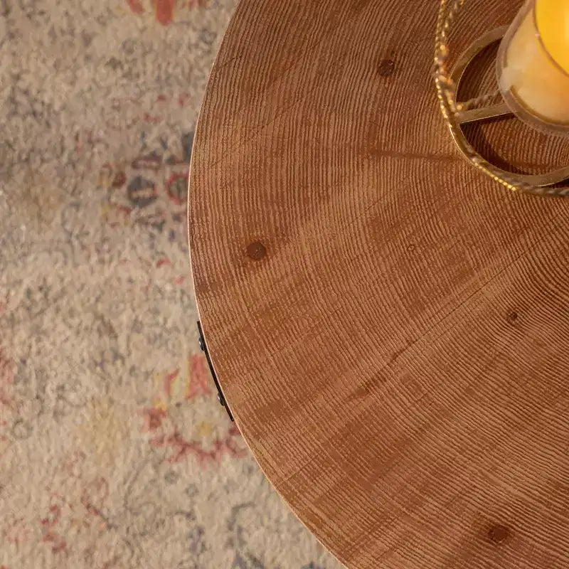Tavolino da caffè rotondo a due livelli fatto a mano in legno, stile industriale moderno, 78 cm
