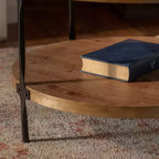 Tavolino da caffè rotondo a due livelli fatto a mano in legno, stile industriale moderno, 78 cm