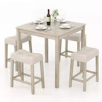 Costway 5 PCS Square Bar Table Set for 4 w/ Padded Stools Rubber Wood Legs for Kitchen