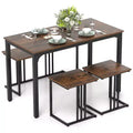 Costway 4-Piece Dining Table Set Industrial Kitchen Table Set w/ Bench & 2 Stools