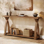 Lantine 63-Inch Solid Wood Console Table, Narrow Long Sofa Table with 2-Tier Shelf for Entryway, Living Room, Hallway, Coffee Brown