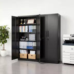 Armadio metallico porta attrezzi con serratura, 175 cm, 4 ripiani regolabili, 2 ante magnetiche, 2 chiavi, 5 livelli, nero