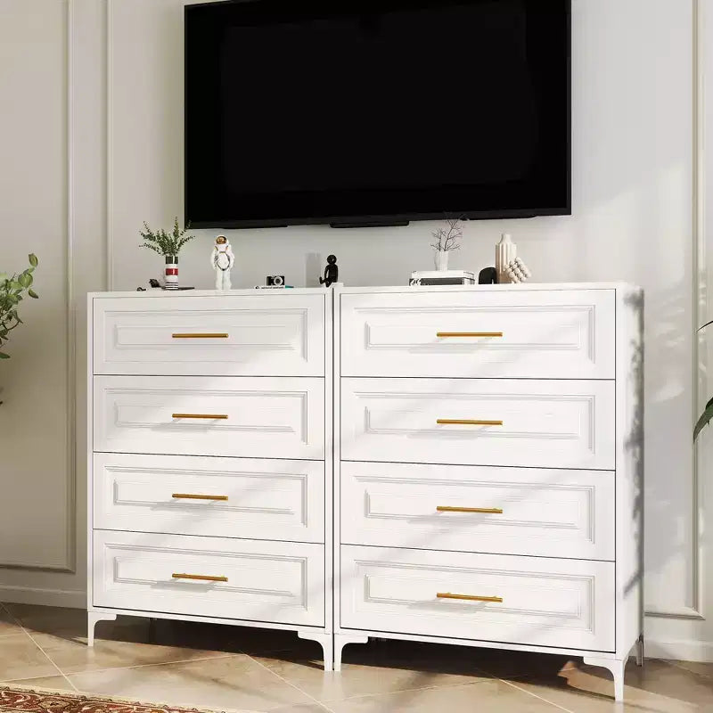 Cassettiera a 4 cassetti per camera da letto, armadio verticale indipendente con cassetti portaoggetti e pomelli dorati, mobile contenitore in metallo per camera da letto
