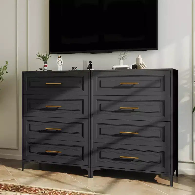 Cassettiera a 4 cassetti per camera da letto, armadio verticale indipendente con cassetti portaoggetti e pomelli dorati, mobile contenitore in metallo per camera da letto