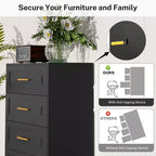 Cassettiera a 4 cassetti per camera da letto, armadio verticale indipendente con cassetti portaoggetti e pomelli dorati, mobile contenitore in metallo per camera da letto
