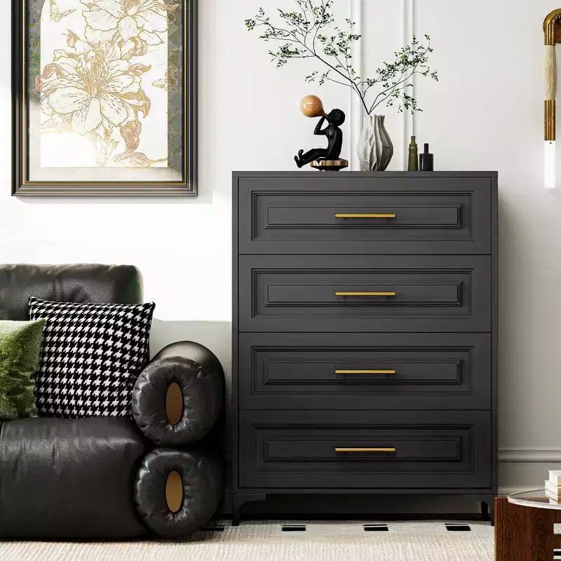 Bekrvio 4-Drawer Dresser for Bedroom, Freestanding Vertical Drawer Cabinet with Storage & Gold Knobs, Metal Closet Storage Chest for Bedroom