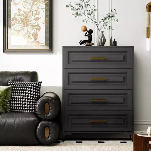 Bekrvio 4-Drawer Dresser for Bedroom, Freestanding Vertical Drawer Cabinet with Storage & Gold Knobs, Metal Closet Storage Chest for Bedroom