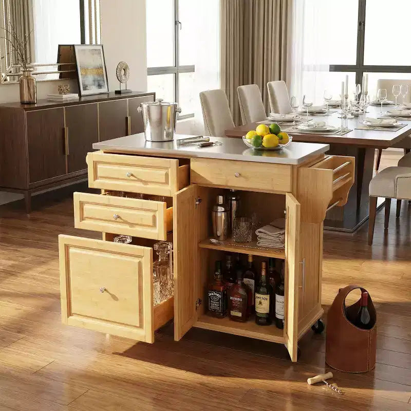 Carrello da cucina in bambù con ruote