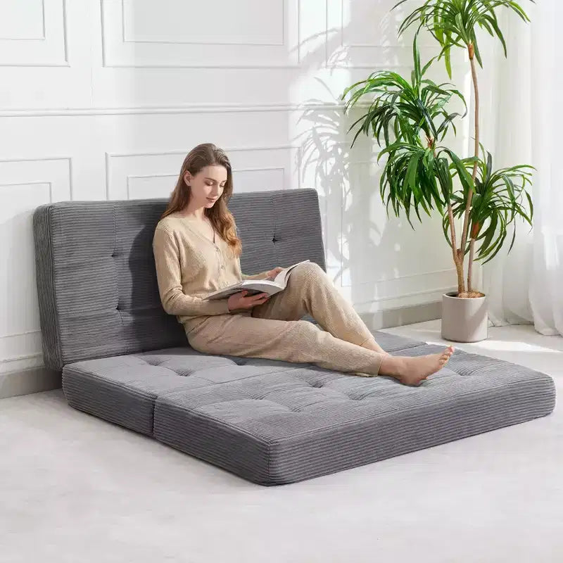 80.4x60 6 Materasso Pieghevole a Tre Ante in Schiuma, Letto per Ospiti da Terra in Velluto a Coste Trapuntato, Supporto Portatile per Casa, Soggiorno e Campeggio