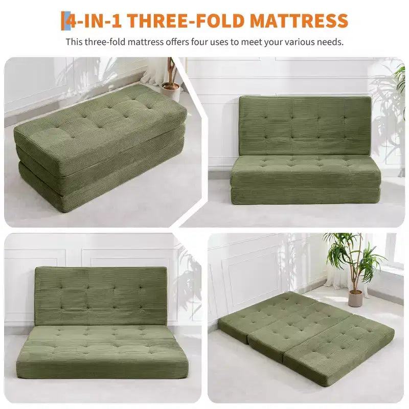 80.4x60 6 Materasso Pieghevole a Tre Ante in Schiuma, Letto per Ospiti da Terra in Velluto a Coste Trapuntato, Supporto Portatile per Casa, Soggiorno e Campeggio