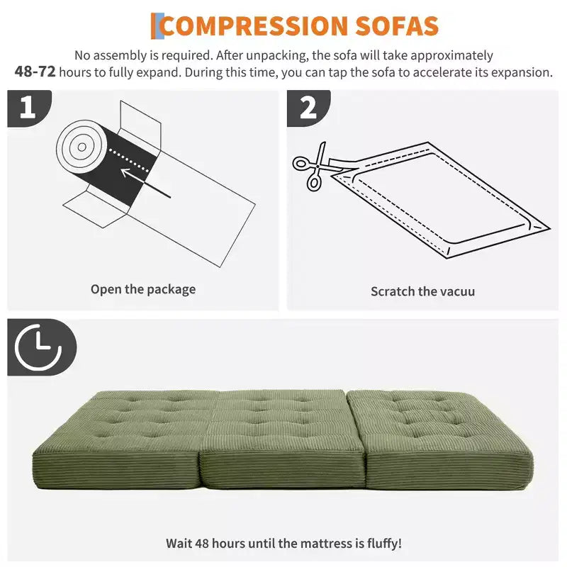 80.4x60 6 Materasso Pieghevole a Tre Ante in Schiuma, Letto per Ospiti da Terra in Velluto a Coste Trapuntato, Supporto Portatile per Casa, Soggiorno e Campeggio