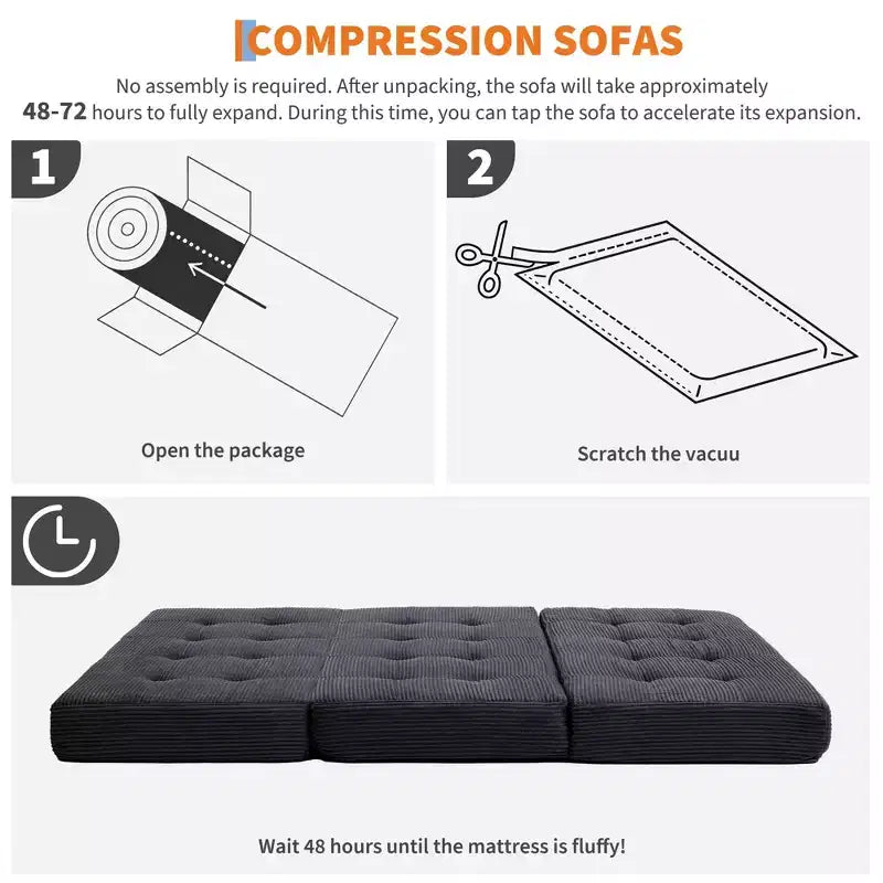 80.4x60 6 Materasso Pieghevole a Tre Ante in Schiuma, Letto per Ospiti da Terra in Velluto a Coste Trapuntato, Supporto Portatile per Casa, Soggiorno e Campeggio