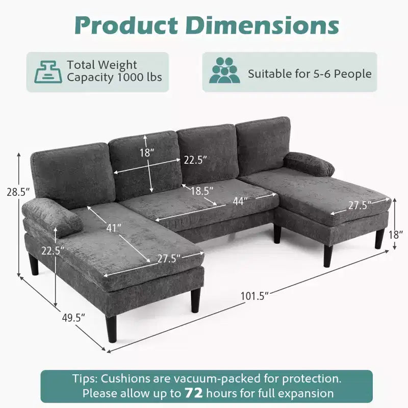 Divano Sezionale, Divano a U con Doppia Chaise Longue