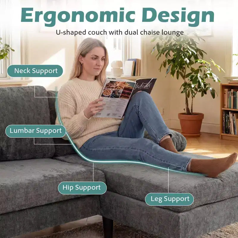 Divano Sezionale, Divano a U con Doppia Chaise Longue