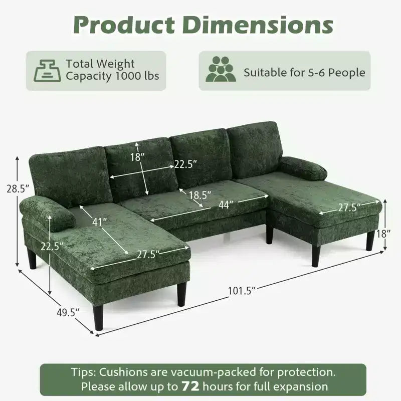 Divano Sezionale, Divano a U con Doppia Chaise Longue