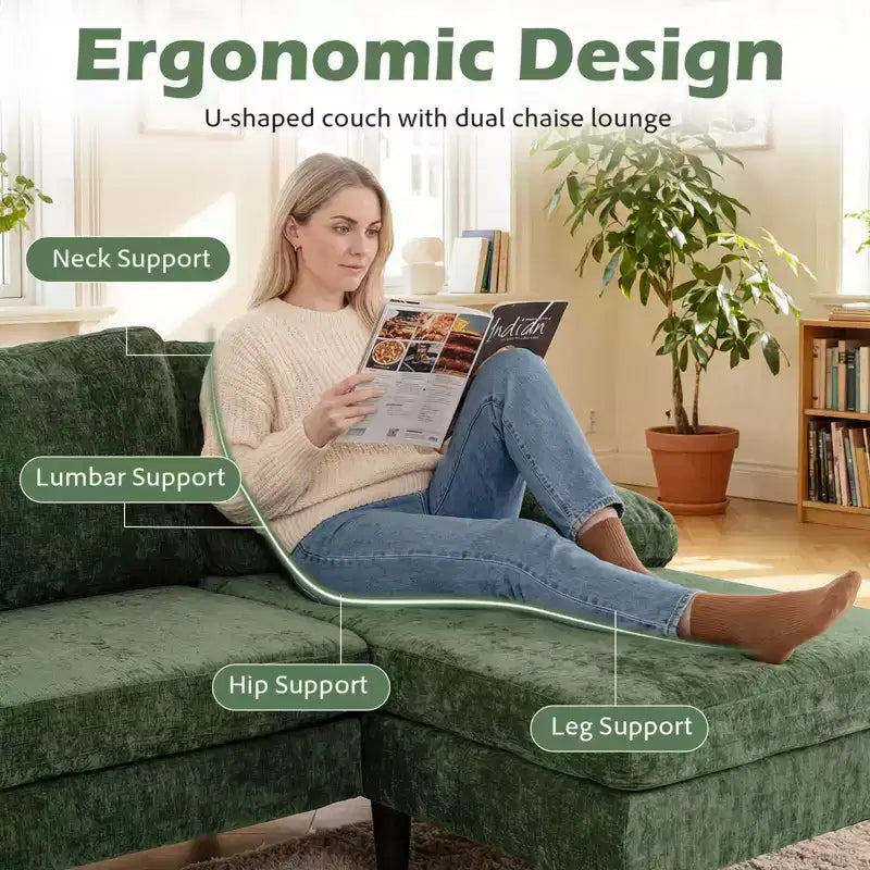 Divano Sezionale, Divano a U con Doppia Chaise Longue