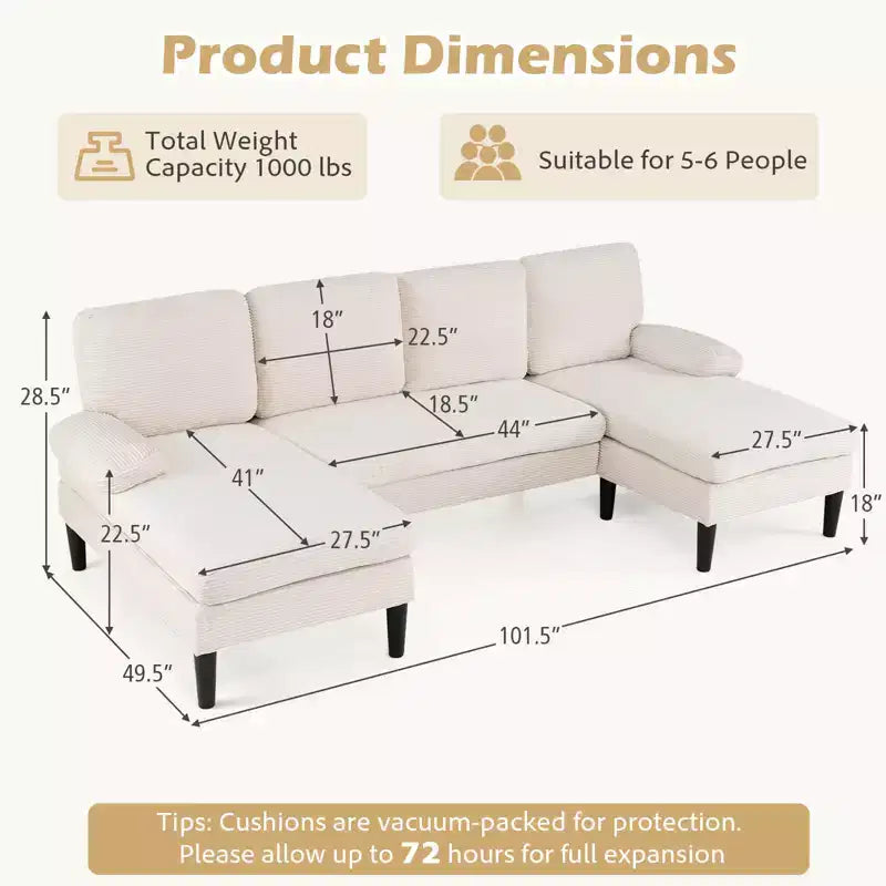 Divano Sezionale, Divano a U con Doppia Chaise Longue