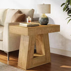 Lantine 24 Modern 2-Tier Narrow Wooden Side Table with Trapezoid Base, Farmhouse Small Nightstand for Living Room/Bedroom, Natural Wood Color