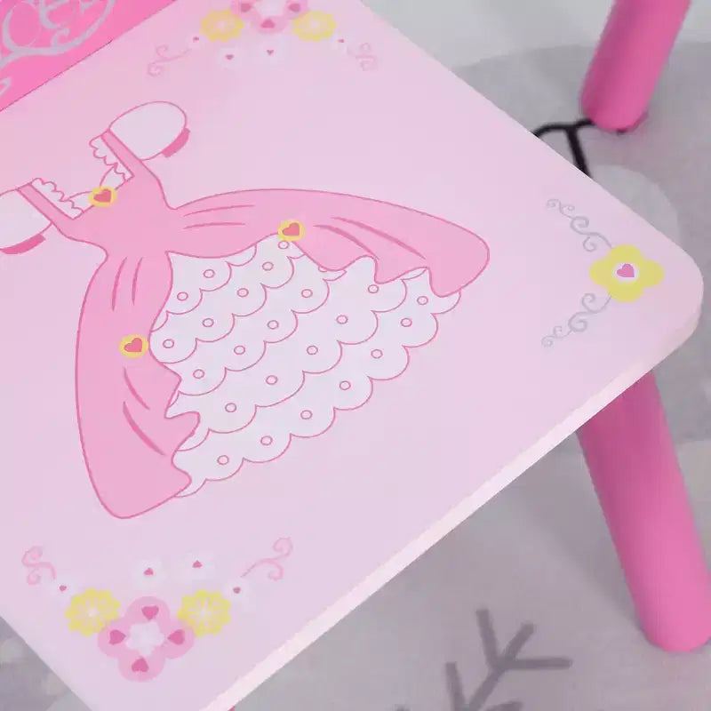 Tavolo e 2 Sedie in Legno per Bambini a Corona 2-4 Anni per Disegnare Leggere Scrivere Rosa