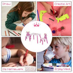 Tavolo e 2 Sedie in Legno per Bambini a Corona 2-4 Anni per Disegnare Leggere Scrivere Rosa