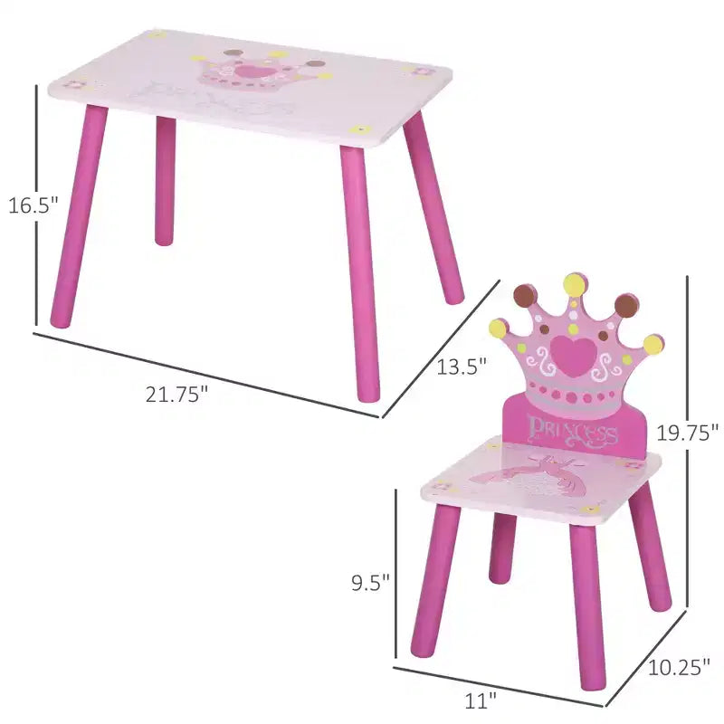 Tavolo e 2 Sedie in Legno per Bambini a Corona 2-4 Anni per Disegnare Leggere Scrivere Rosa