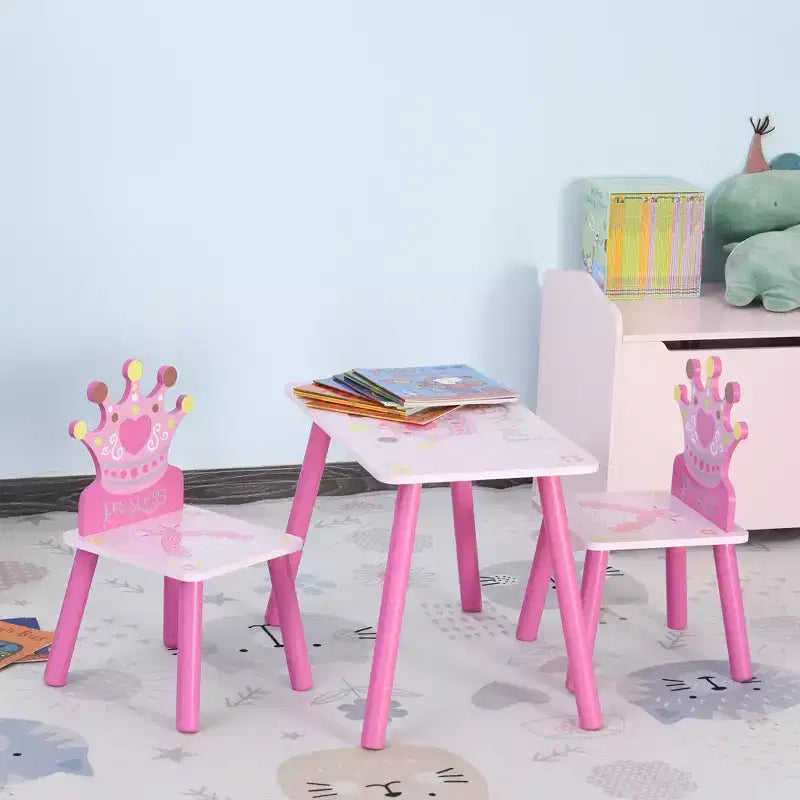 Tavolo e 2 Sedie in Legno per Bambini a Corona 2-4 Anni per Disegnare Leggere Scrivere Rosa