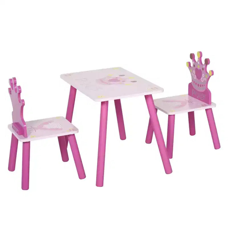Tavolo e 2 Sedie in Legno per Bambini a Corona 2-4 Anni per Disegnare Leggere Scrivere Rosa